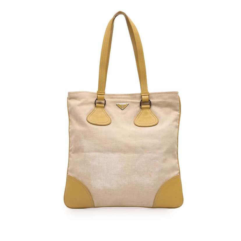 Prada Vitello Trimmed Canvas Canapa Tote Brown Canvas Very good condition - Front View