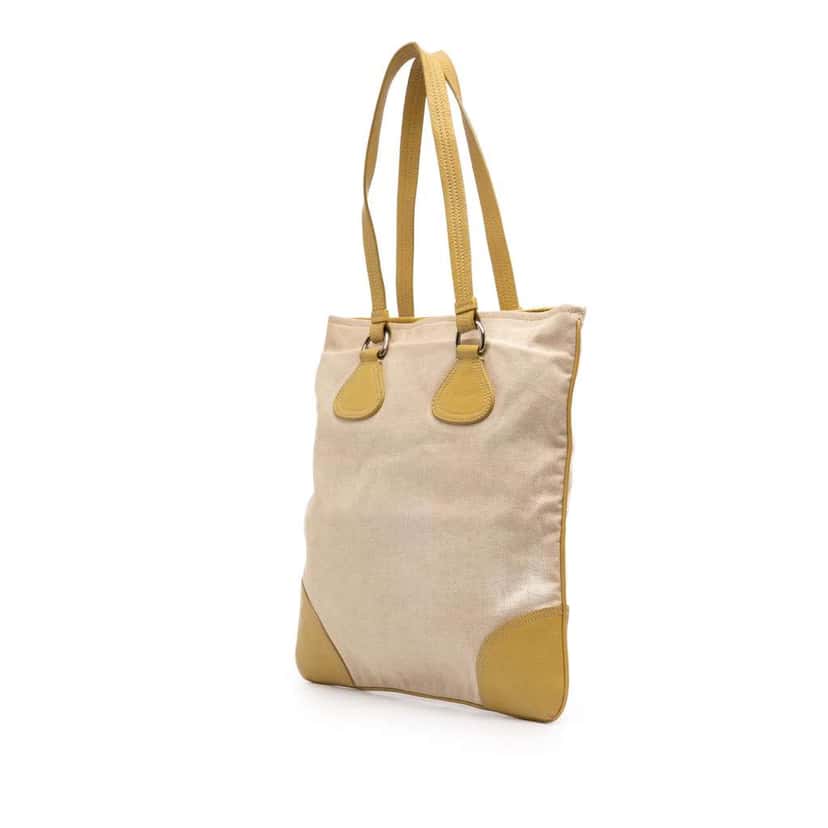 Prada Vitello Trimmed Canvas Canapa Tote Brown Canvas Very good condition - Back View