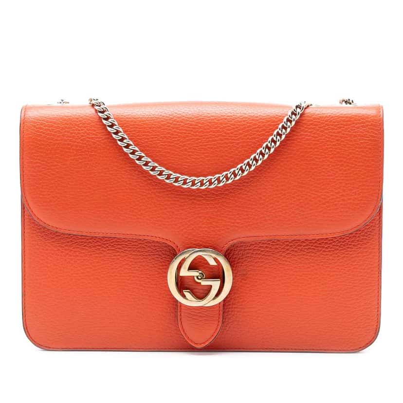 Gucci Medium Dollar Calfskin Interlocking G Crossbody Orange Leather Very good condition - Front View