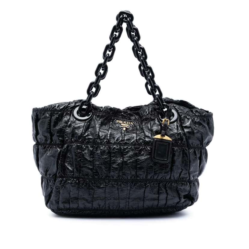 Prada Vernice Gaufre Resin Chain Shopping Tote Black Leather Very good condition - Front View