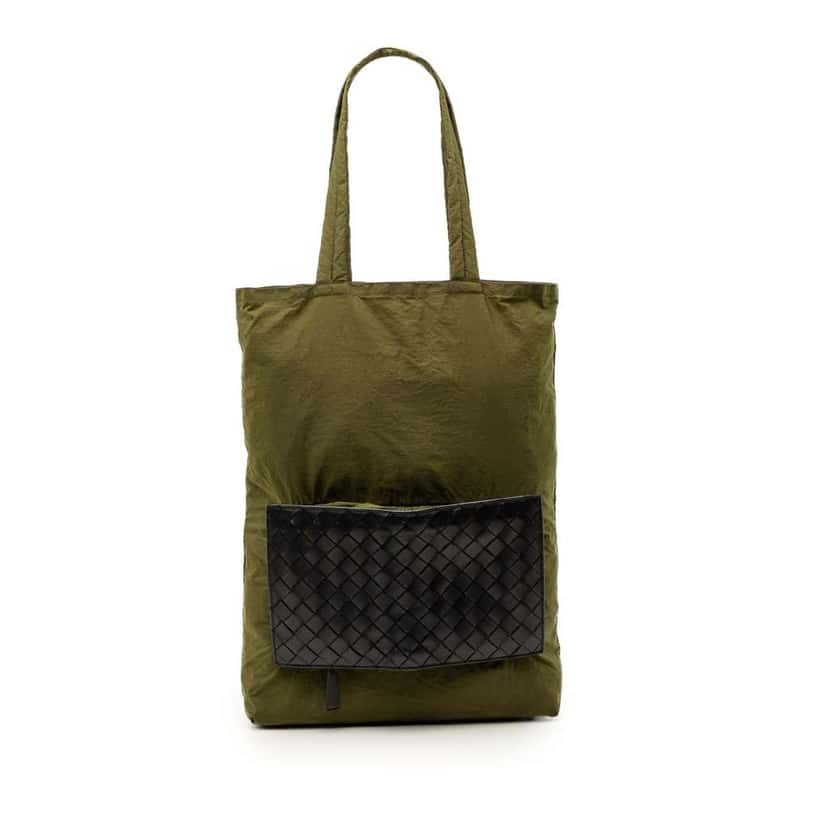 Bottega Veneta Intrecciato Trimmed Nylon Eco Tote Green Very good condition - Front View