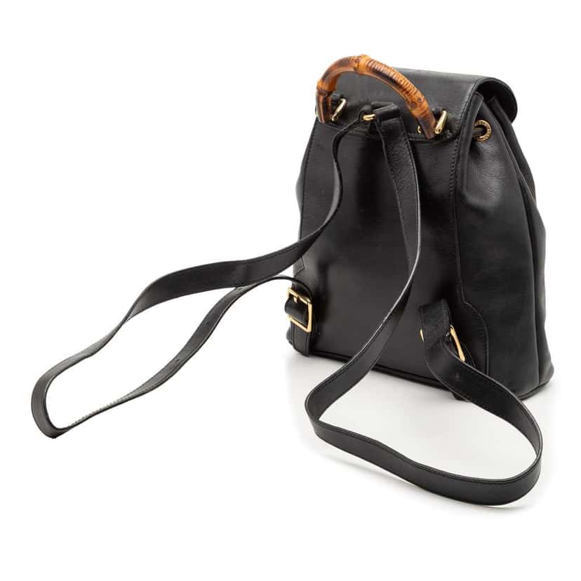 Gucci Leather Bamboo Backpack Black Leather Good condition - Back View