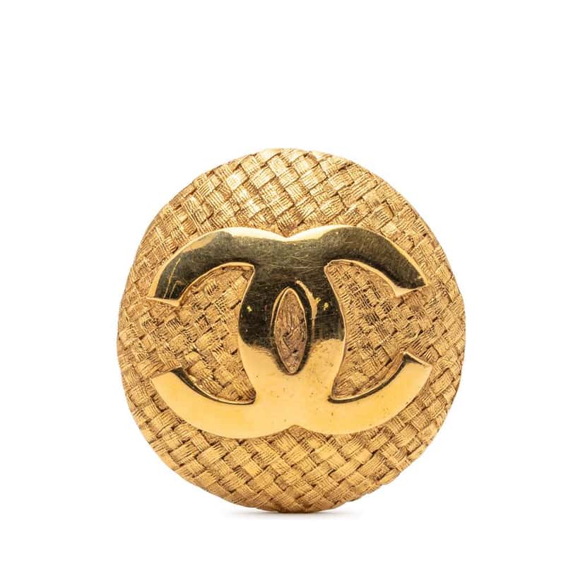 Chanel CC Gold Plated Woven Round Brooch Gold Metal Very good condition - Front View