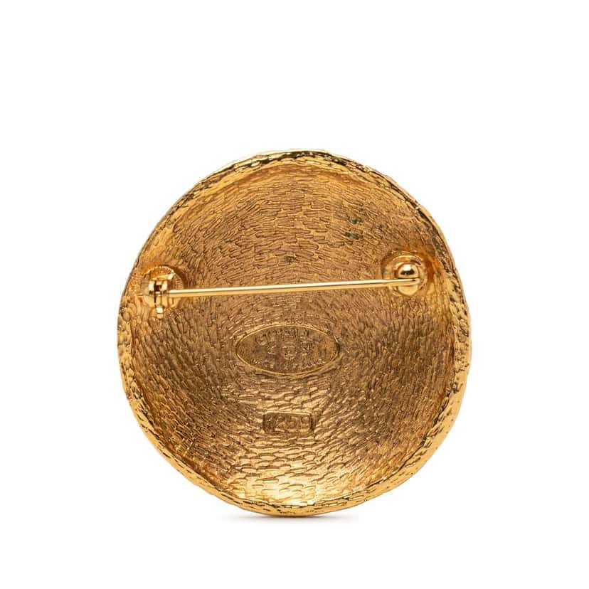 Chanel CC Gold Plated Woven Round Brooch Gold Metal Very good condition - Back View