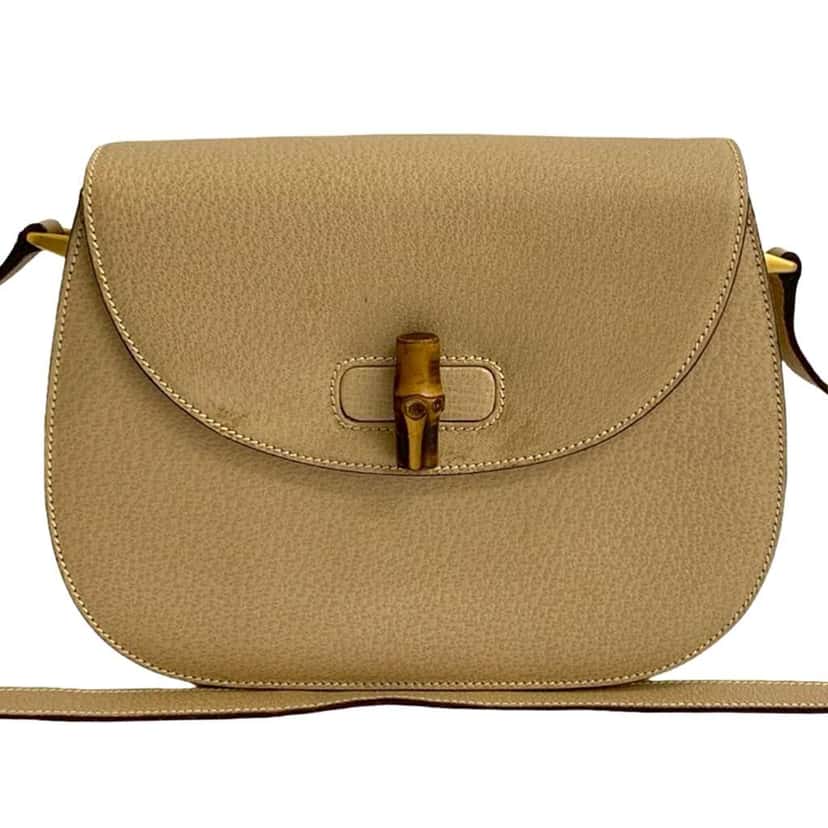 Gucci Grained Calfskin Bamboo Crossbody Brown Leather Very good condition - Front View