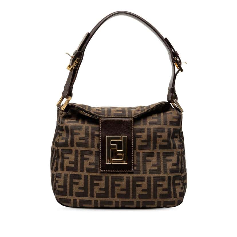Fendi Zucca Canvas Double Flap Shoulder Bag Brown Canvas Very good condition - Front View