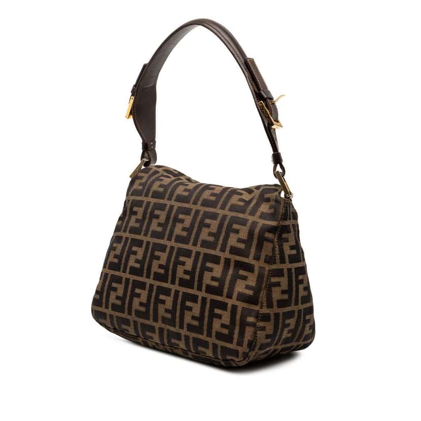 Fendi Zucca Canvas Double Flap Shoulder Bag Brown Canvas Very good condition - Back View