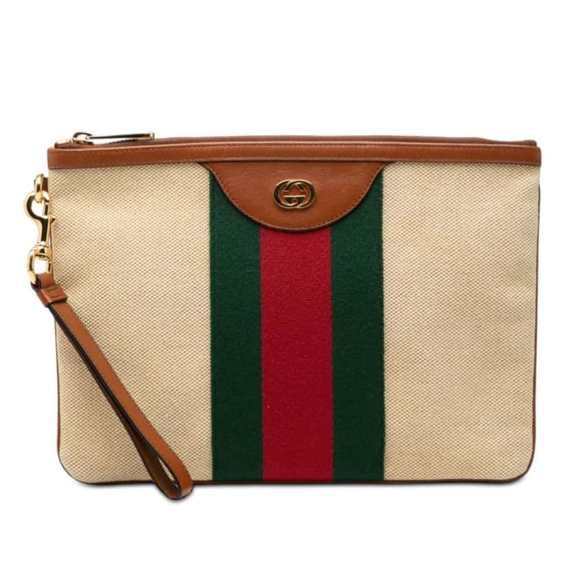 Gucci Canvas Interlocking G Web Clutch Brown Canvas Very good condition - Front View