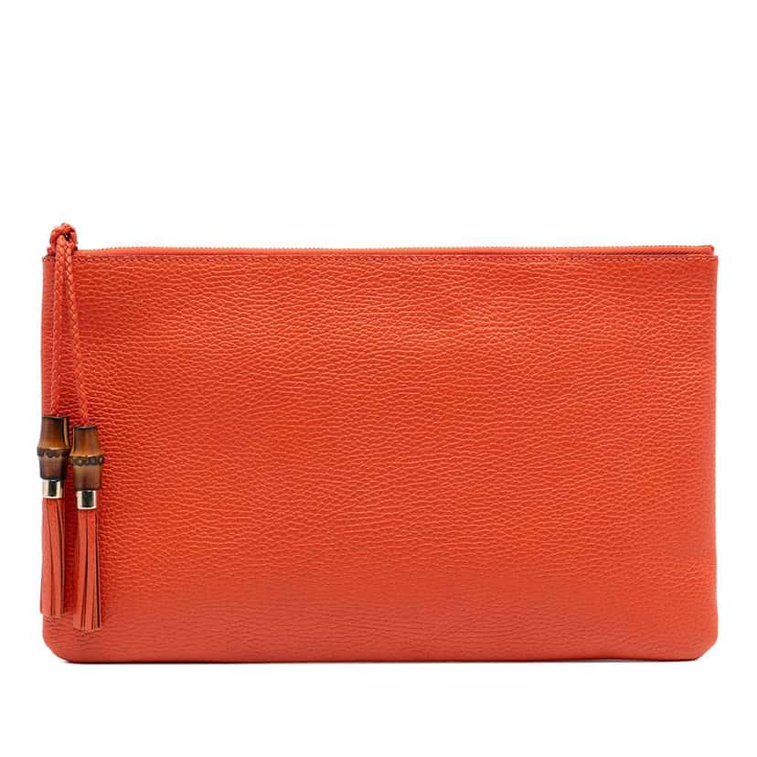 Gucci Calfskin Bamboo Tassel Clutch Orange Leather Very good condition - Front View