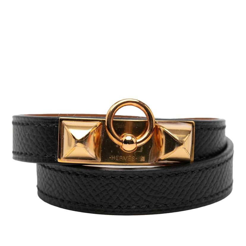 Hermès Epsom Rivale Double Tour Bracelet Black Leather Good condition - Front View