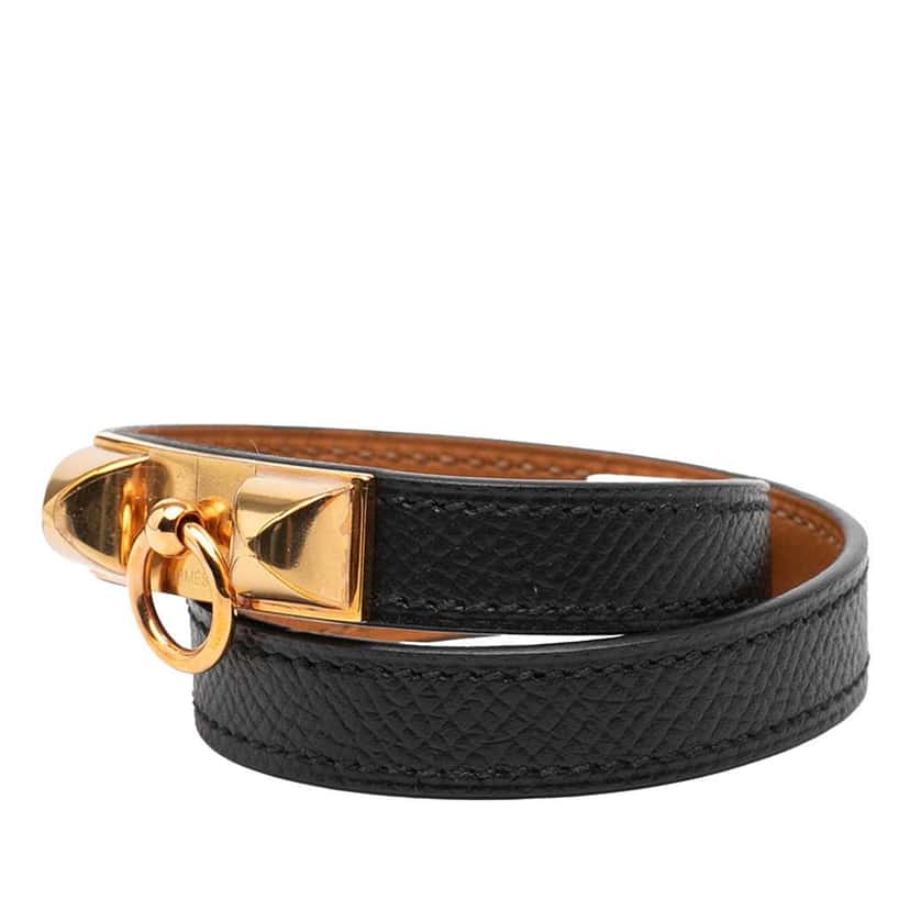 Hermès Epsom Rivale Double Tour Bracelet Black Leather Good condition - Back View