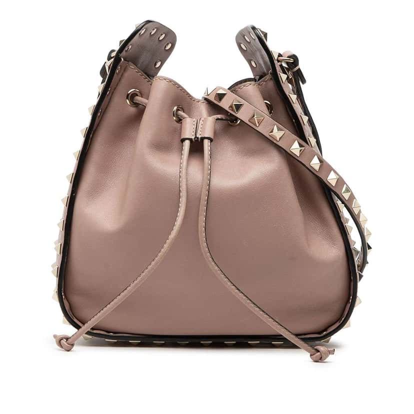 Valentino Small Leather Rockstud Bucket Bag Pink Leather Very good condition - Front View