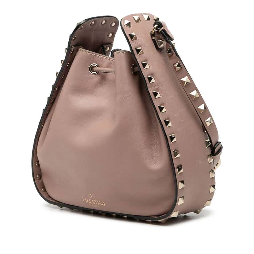 Valentino Small Leather Rockstud Bucket Bag Pink Leather Very good condition - Back View