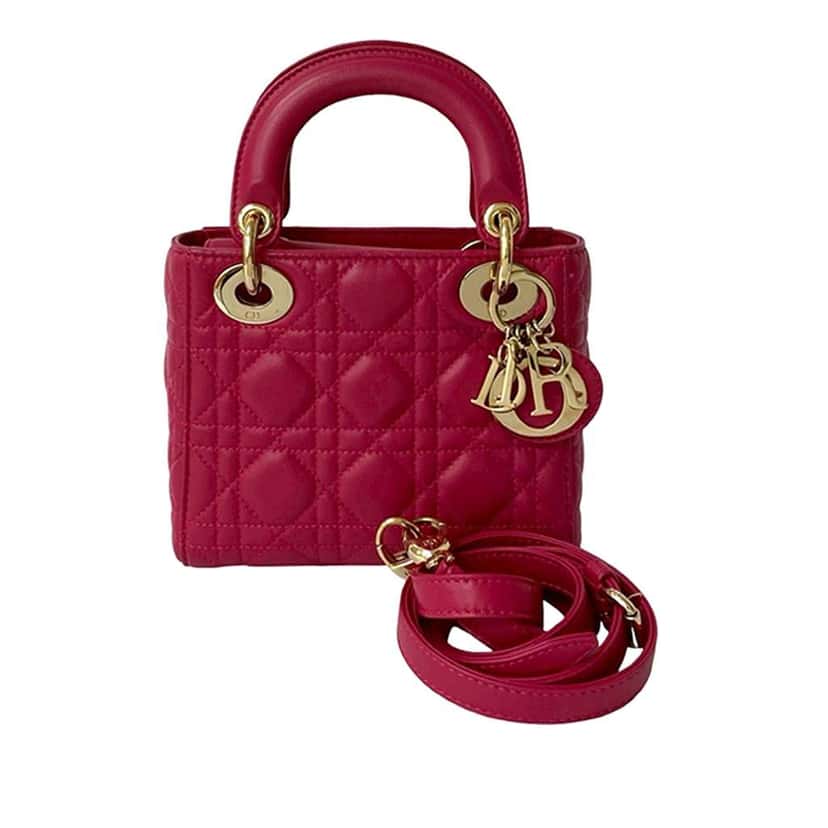Dior Mini Lambskin Cannage Lady Dior Pink Leather Very good condition - Back View