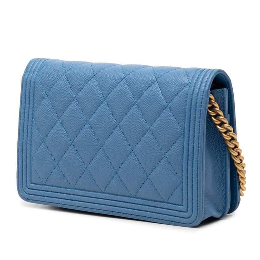Chanel Quilted Caviar Boy Wallet on Chain Blue Leather Very good condition - Back View