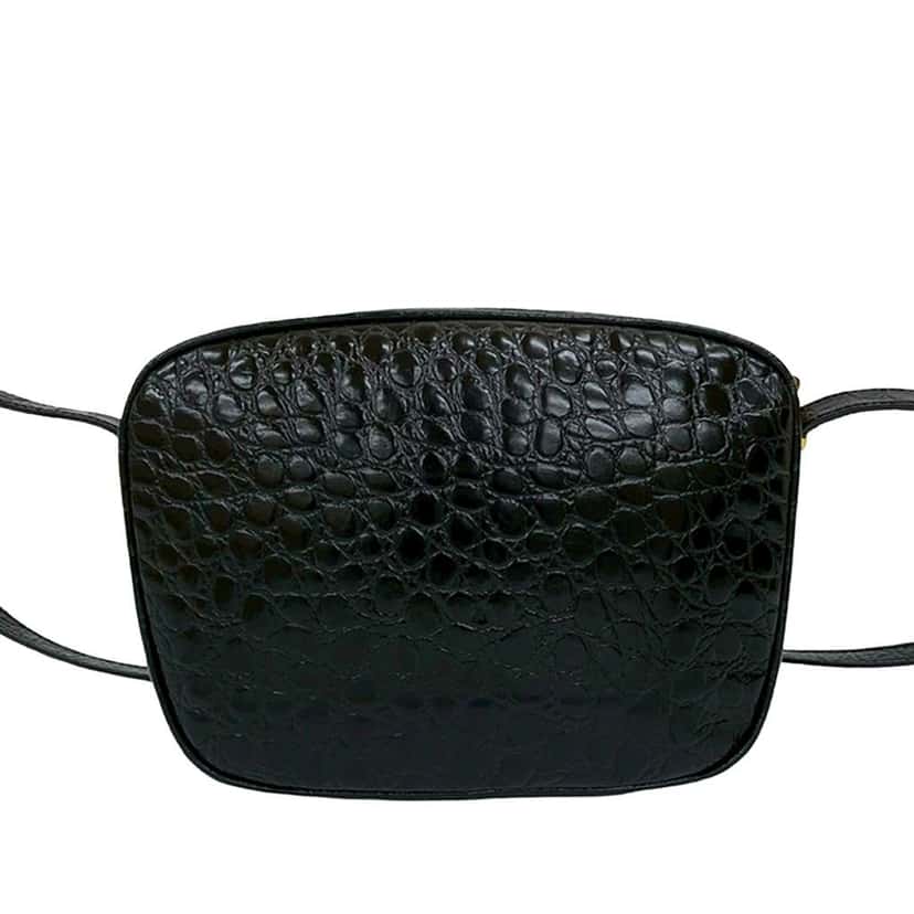Salvatore Ferragamo Croc Embossed Leather Vara Crossbody Black Leather Very good condition - Back View