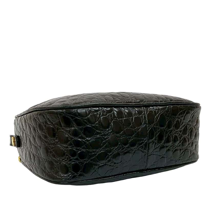 Salvatore Ferragamo Croc Embossed Leather Vara Crossbody Black Leather Very good condition - Model View