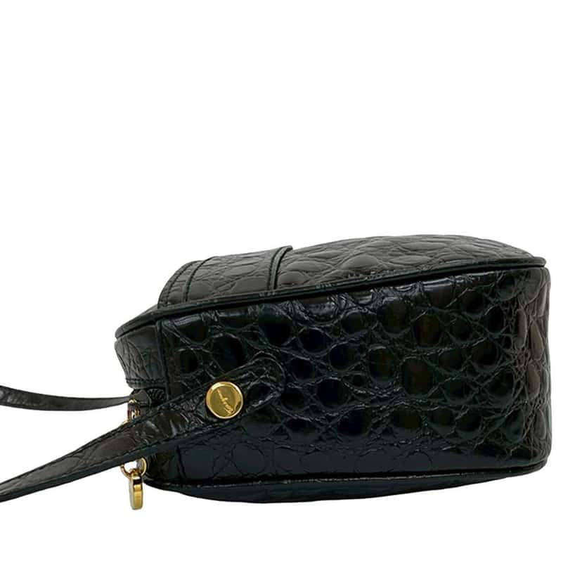 Salvatore Ferragamo Croc Embossed Leather Vara Crossbody Black Leather Very good condition - Box View