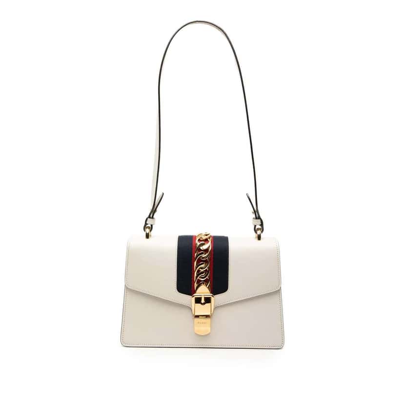 Gucci Small Leather Sylvie Web Satchel White Leather Very good condition - Front View