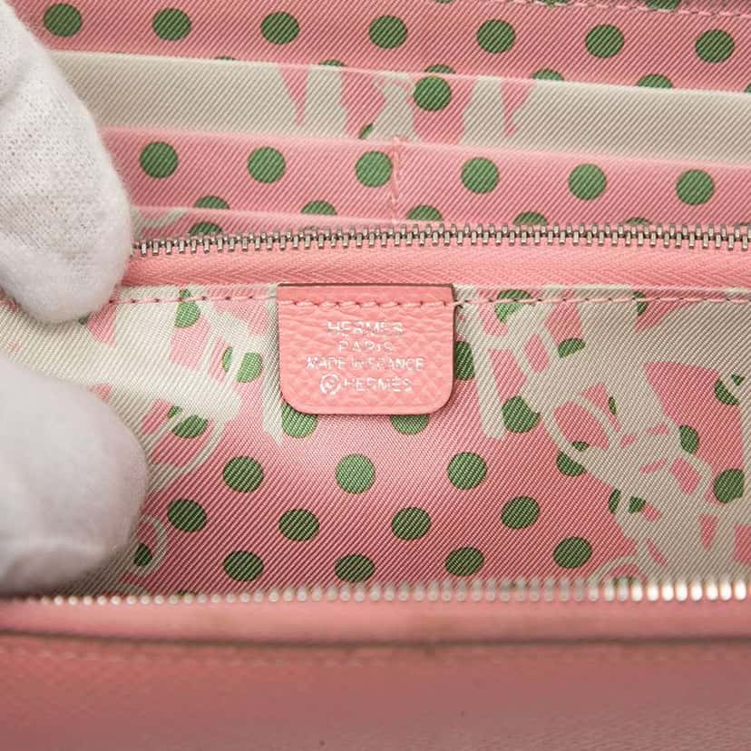 Hermès Epsom Silk'In Classique Long Wallet Pink Leather Good condition - Box View