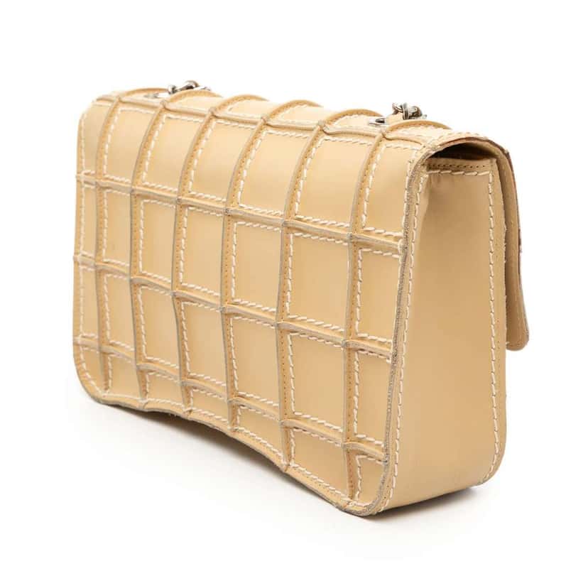 Chanel Medium Reverse Stitch Calfskin Single Flap Beige Leather Very good condition - Back View