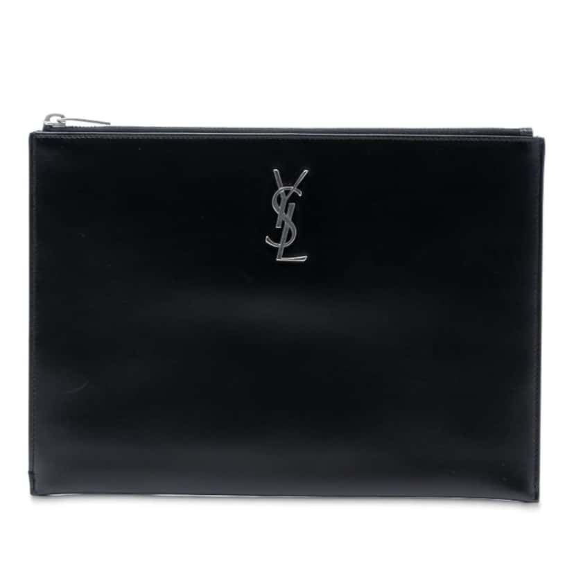Saint Laurent Leather Monogram Ipad Case Black Leather Good condition - Front View