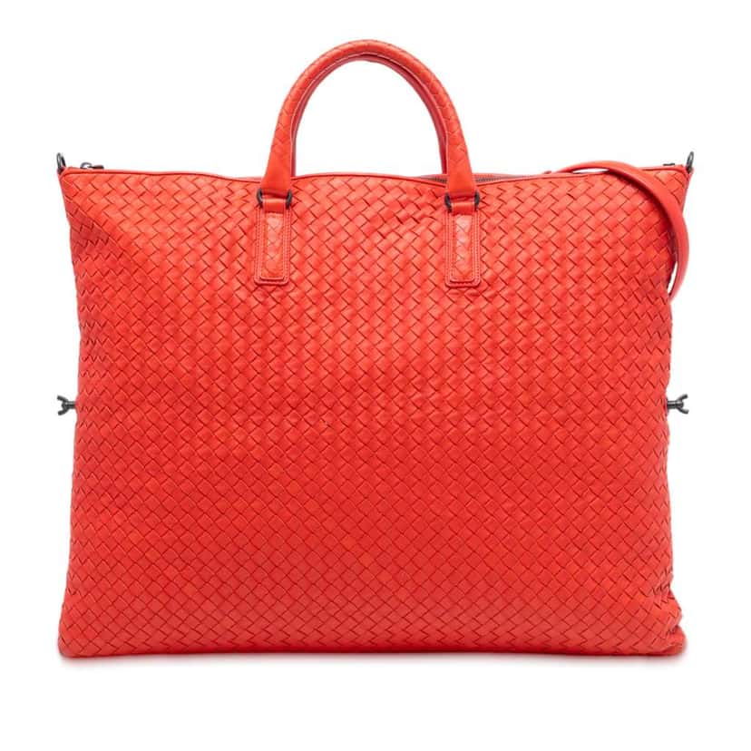 Bottega Veneta Maxi Intrecciato Nappa Convertible Satchel Red Leather Good condition - Front View