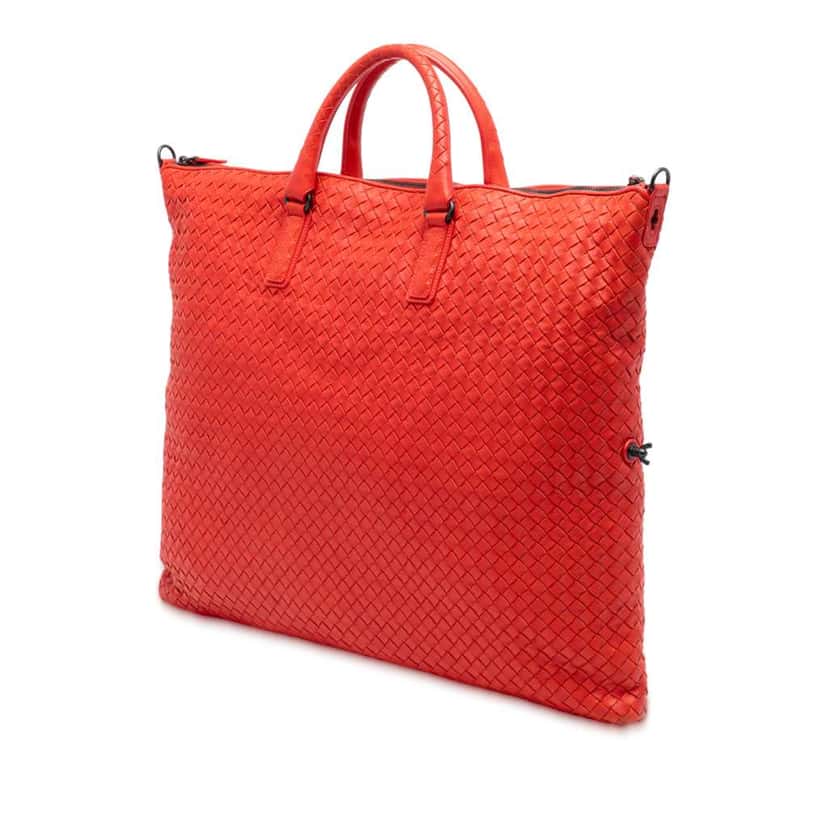 Bottega Veneta Maxi Intrecciato Nappa Convertible Satchel Red Leather Good condition - Back View
