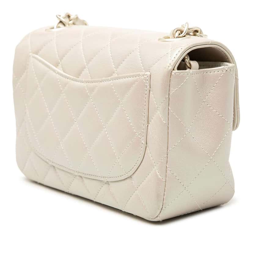 Chanel Mini Rectangular Classic Iridescent Lambskin Single Flap White Leather Good condition - Back View