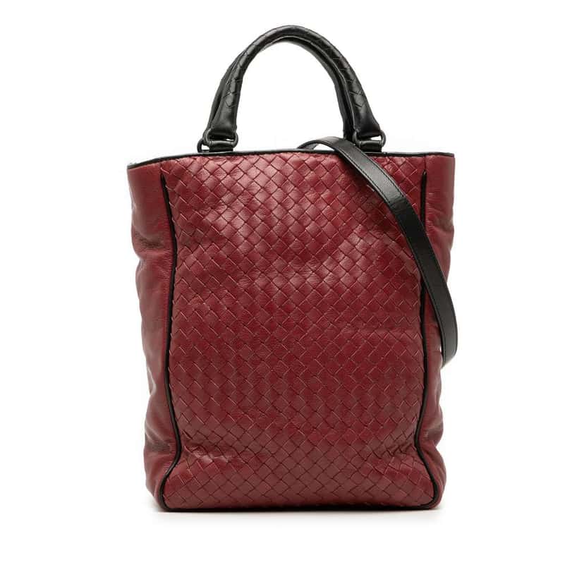 Bottega Veneta Bicolor Nappa Intrecciato Vertical Convertible Satchel Red Leather Good condition - Front View