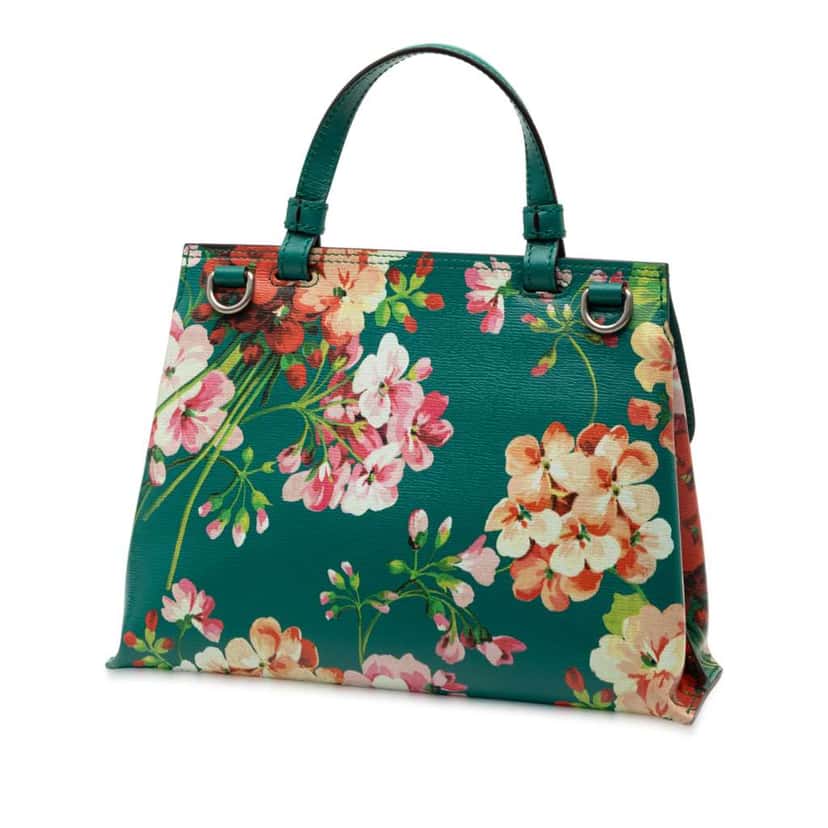 Gucci Small Calfskin Bamboo Daily Blooms Satchel Green Leather Fair condition - Back View