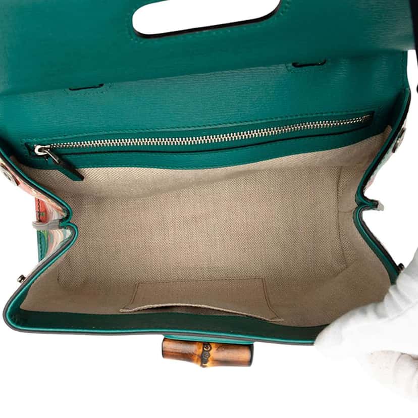 Gucci Small Calfskin Bamboo Daily Blooms Satchel Green Leather Fair condition - Model View