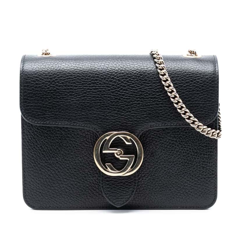 Gucci Small Dollar Calfskin Interlocking G Crossbody Black Leather Good condition - Front View