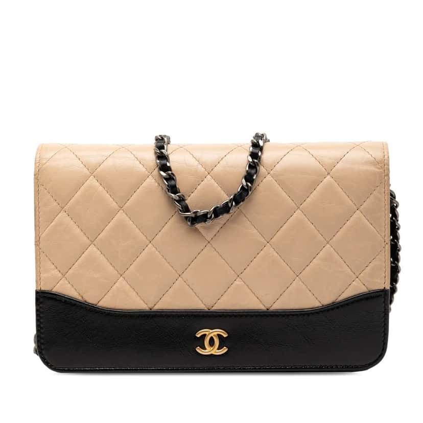 Chanel Bicolor Quilted Aged Calfskin Gabrielle Wallet On Chain Beige Leather Good condition - Front View