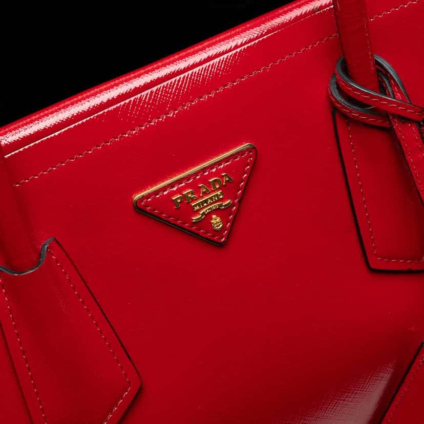 Prada Medium Saffiano Vernice Double Satchel Red Leather Good condition - Box View