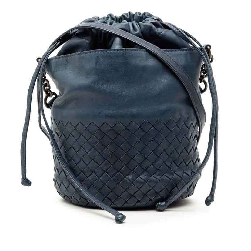 Bottega Veneta Nappa Intrecciato Bucket Blue Leather Good condition - Front View