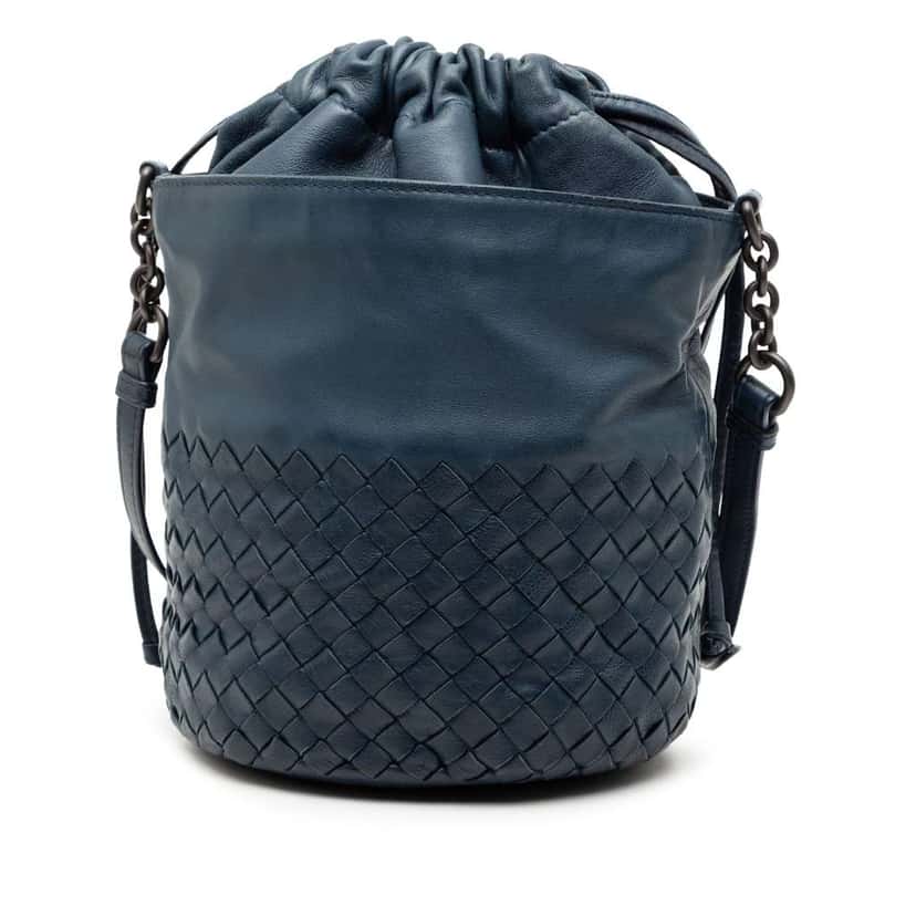 Bottega Veneta Nappa Intrecciato Bucket Blue Leather Good condition - Back View