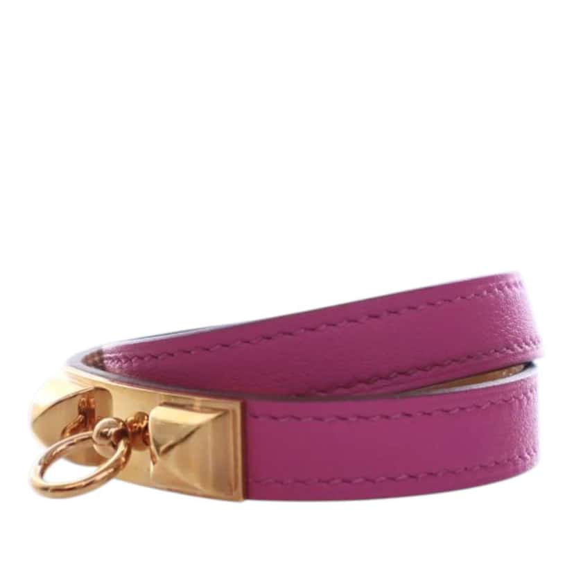 Hermès Swift Rivale Double Tour Bracelet T3 Pink Leather Good condition - Model View