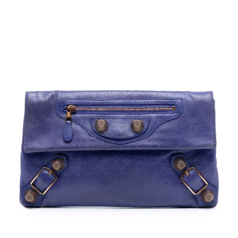 Balenciaga Lambskin Motocross Giant 21 Envelope Clutch Purple Leather Good condition - Front View