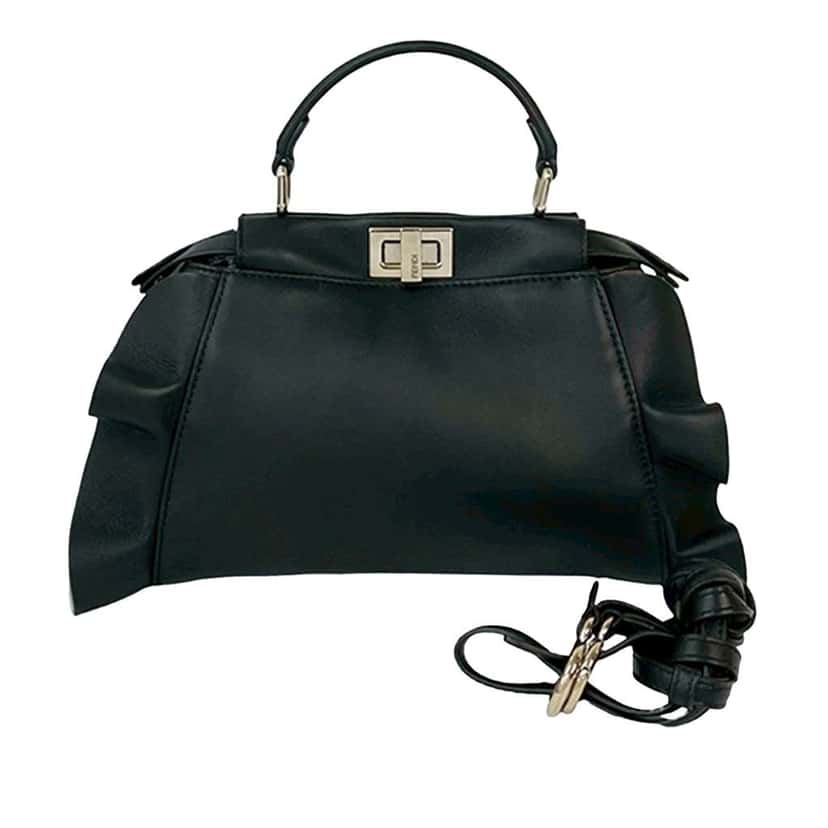 Fendi Mini Bicolor Nappa Waves Peekaboo Iconic Satchel Black Leather Good condition - Back View