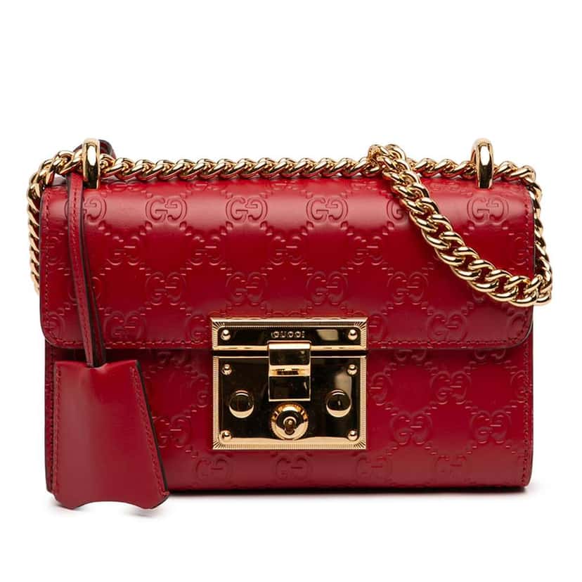 Gucci Small Guccissima Padlock Crossbody Red Leather Good condition - Front View