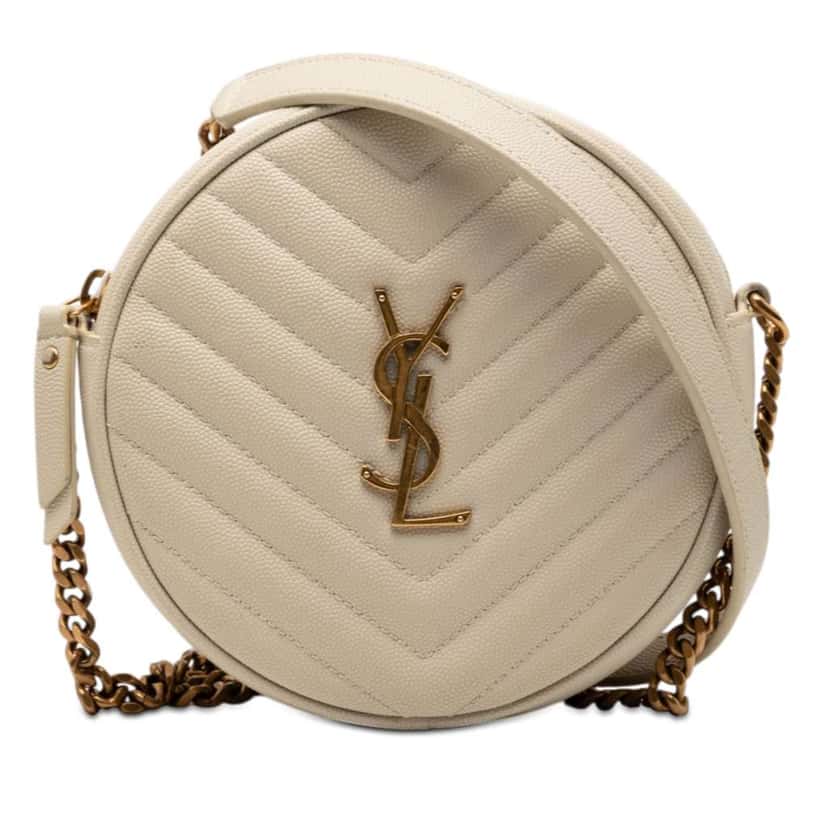 Saint Laurent Grain De Poudre Chevron Round Vinyle Camera Bag White Leather Very good condition - Front View