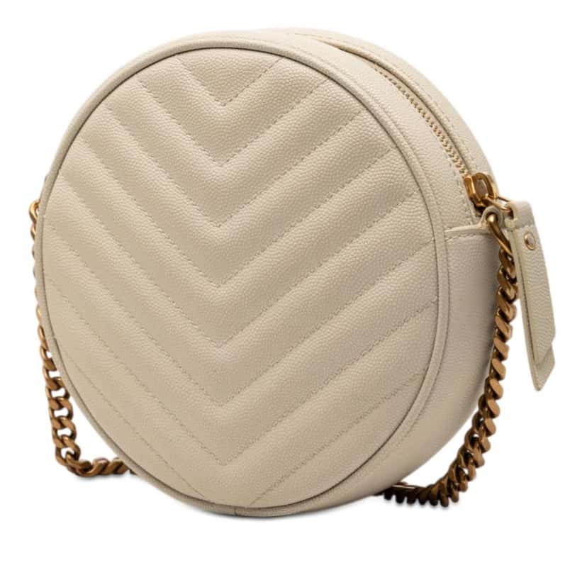 Saint Laurent Grain De Poudre Chevron Round Vinyle Camera Bag White Leather Very good condition - Back View
