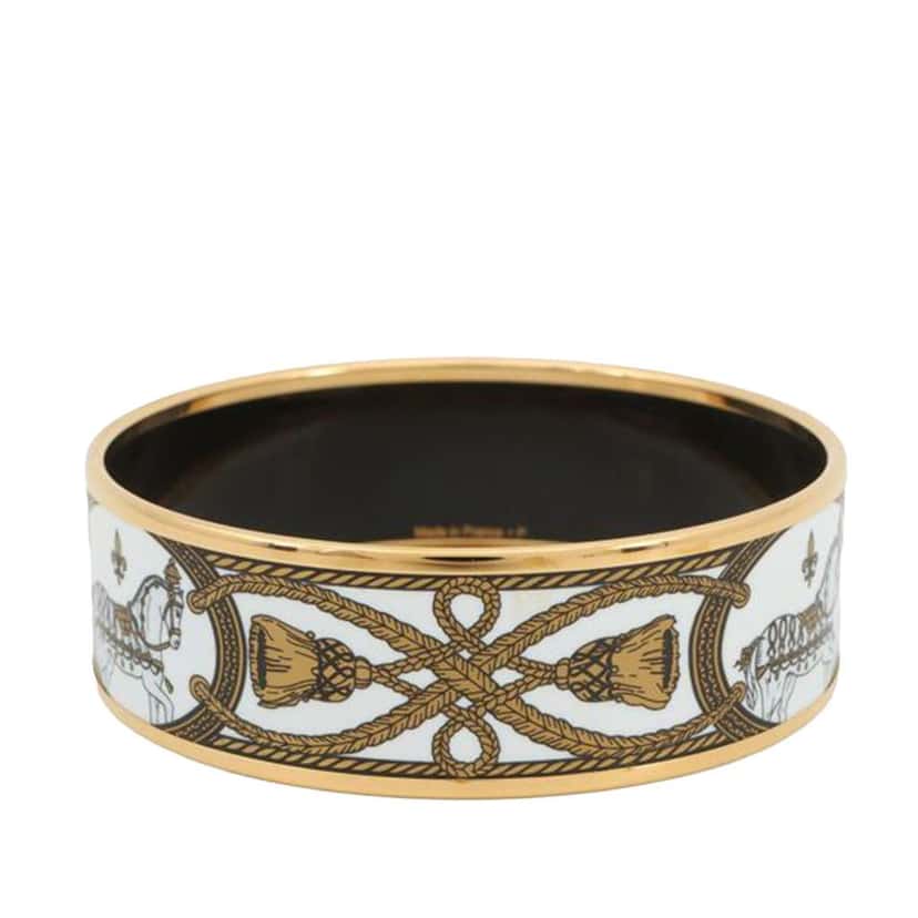 Hermès Wide Grand Apparat Horse Enamel Bangle 65 White Good condition - Back View