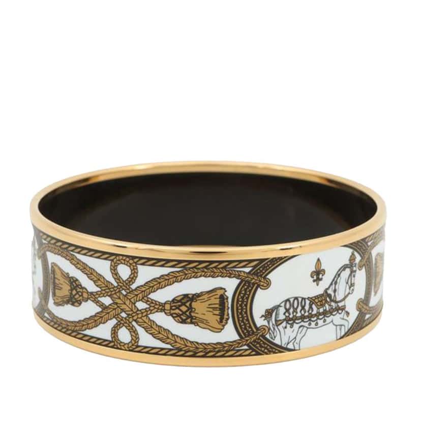 Hermès Wide Grand Apparat Horse Enamel Bangle 65 White Good condition - Inside View