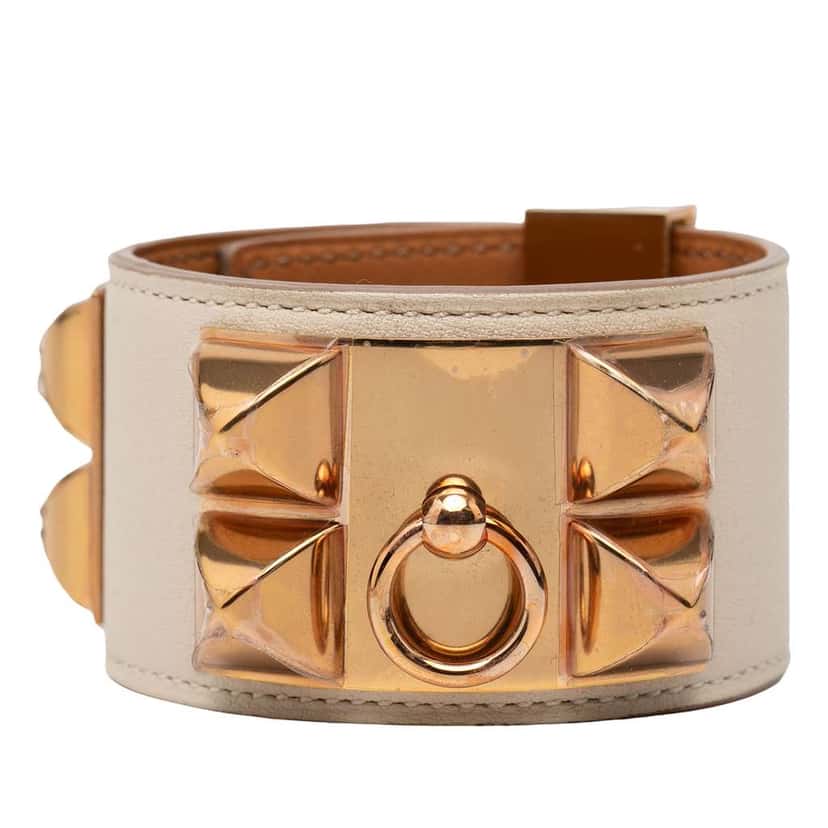 Hermès Swift and Gold Plated Collier de Chien Bracelet Beige Leather Good condition - Front View