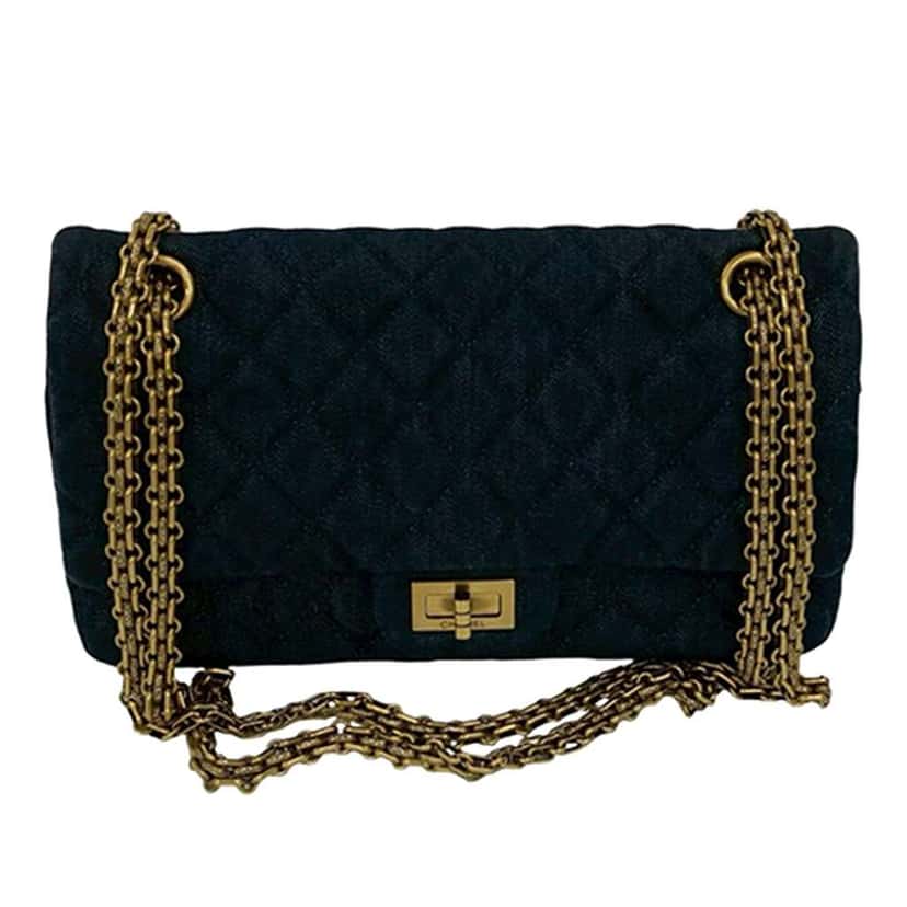 Chanel Quilted Denim Reissue 2.55 Double Flap 226 Blue Denim Good condition - Front View
