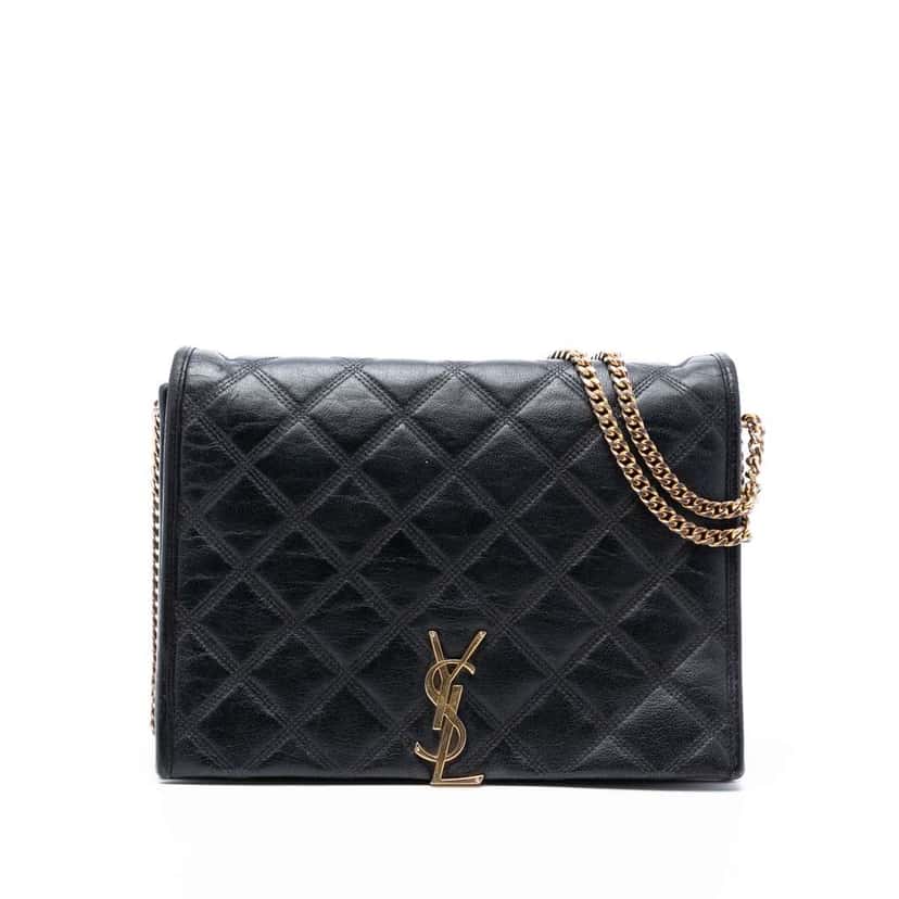 Saint Laurent Small Quilted Lambskin Becky Chain Shoulder Bag Black Leather Very good condition - Front View