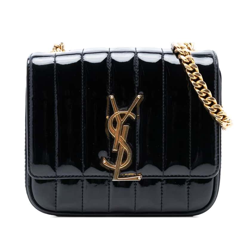 Saint Laurent Small Patent Monogram Vicky Chain Bag Black Leather Very good condition - Front View