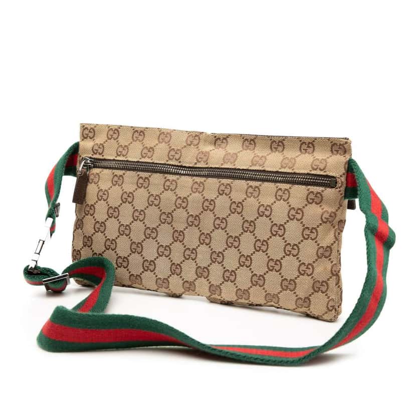 Gucci GG Canvas Web Double Pocket Belt Bag Beige Good condition - Back View